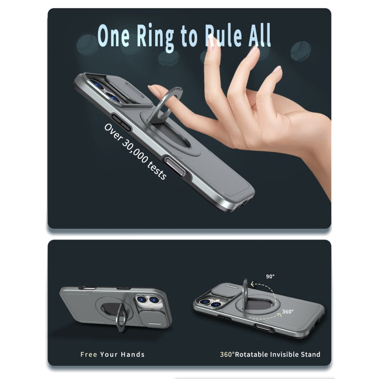 For iPhone 16 Camshield MagSafe Ring Holder Armor Phone Case(Titanium Grey)