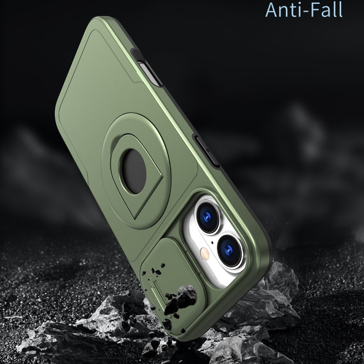 For iPhone 16 Camshield MagSafe Ring Holder Armor Phone Case(Olive Green)