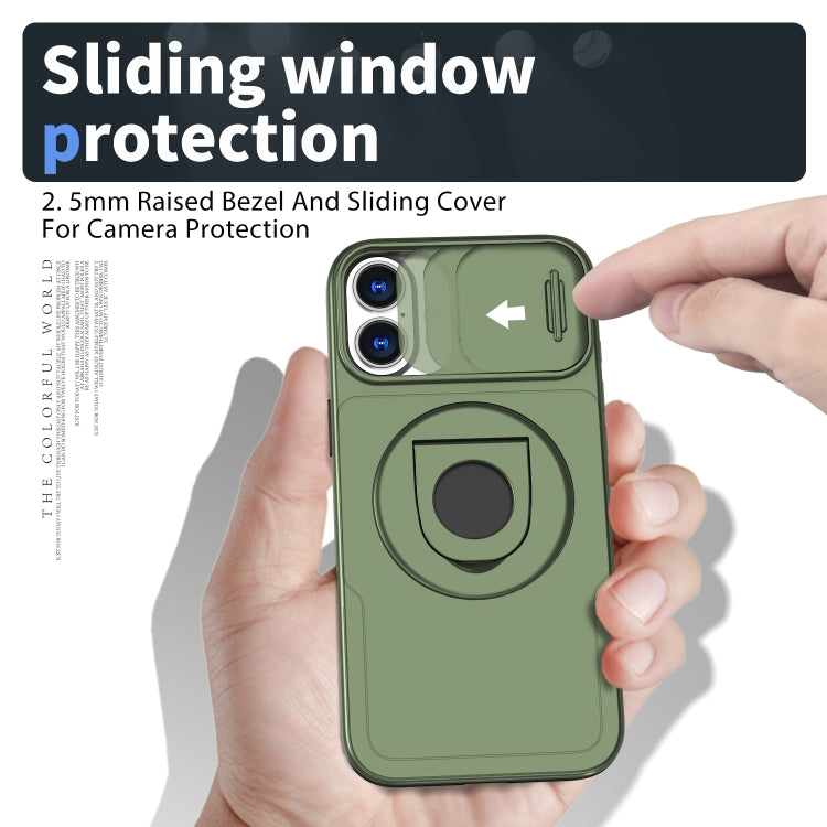 For iPhone 16 Camshield MagSafe Ring Holder Armor Phone Case(Olive Green)