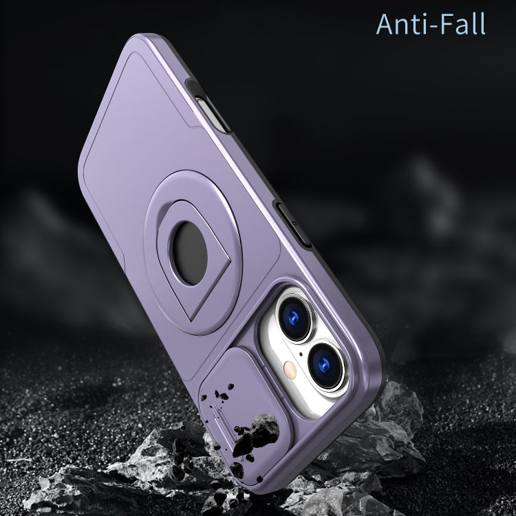 For iPhone 16 Camshield MagSafe Ring Holder Armor Phone Case(Purple)