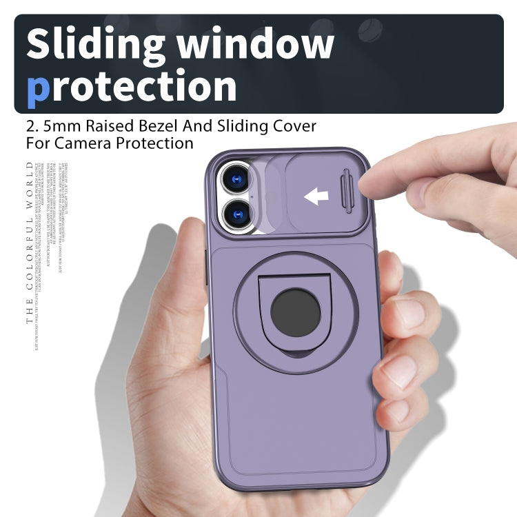 For iPhone 16 Camshield MagSafe Ring Holder Armor Phone Case(Purple)