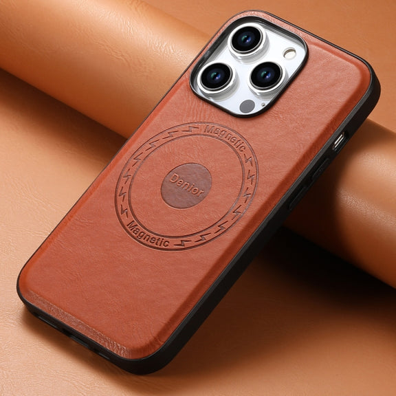 For iPhone 15 Pro Max Denior Cowhide Texture Leather MagSafe Phone Case(Brown)