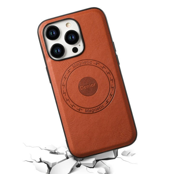 For iPhone 15 Pro Max Denior Cowhide Texture Leather MagSafe Phone Case(Brown)
