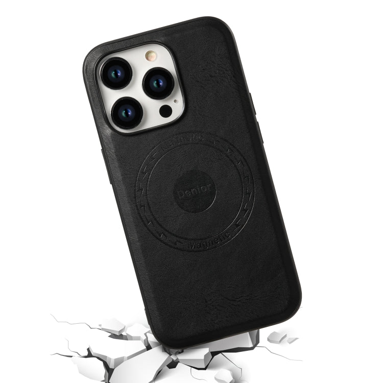 For iPhone 15 Pro Denior Cowhide Texture Leather MagSafe Phone Case(Black)