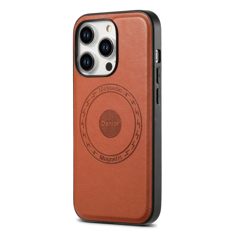 For iPhone 15 Denior Cowhide Texture Leather MagSafe Phone Case(Brown)