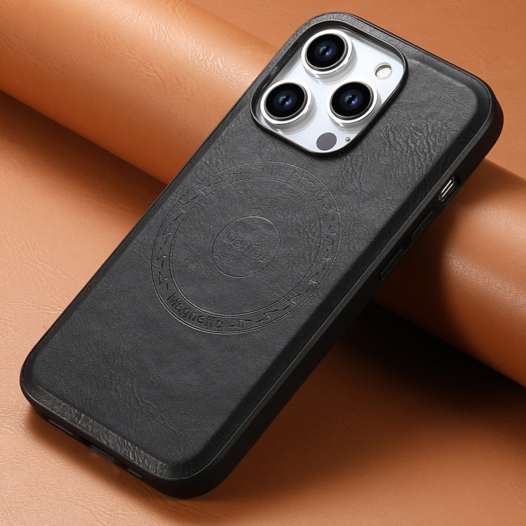 For iPhone 14/13 Denior Cowhide Texture Leather MagSafe Phone Case(Black)