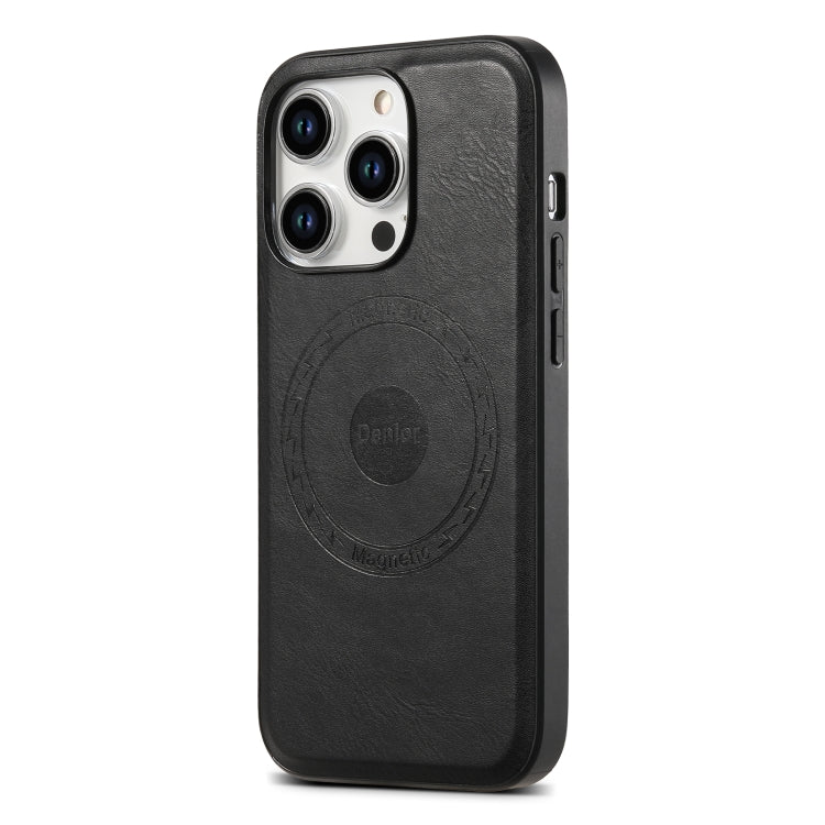 For iPhone 14/13 Denior Cowhide Texture Leather MagSafe Phone Case(Black)