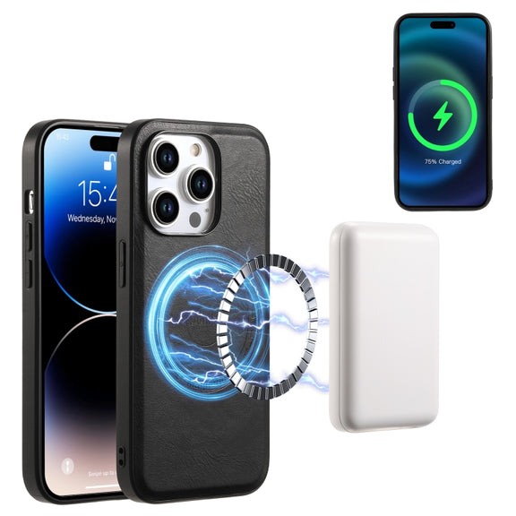 For iPhone 14/13 Denior Cowhide Texture Leather MagSafe Phone Case(Black)