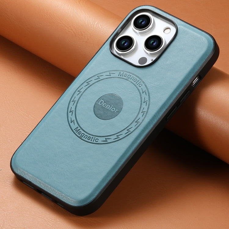 For iPhone 12/12 Pro Denior Cowhide Texture Leather MagSafe Phone Case(Blue)