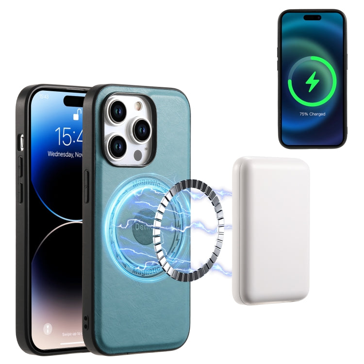 For iPhone 12/12 Pro Denior Cowhide Texture Leather MagSafe Phone Case(Blue)