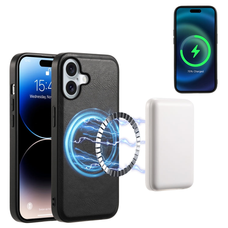 For iPhone 16 Denior Cowhide Texture Leather MagSafe Phone Case(Black)