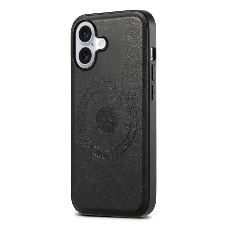 For iPhone 16 Denior Cowhide Texture Leather MagSafe Phone Case(Black)