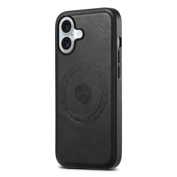 For iPhone 16 Denior Cowhide Texture Leather MagSafe Phone Case(Black)