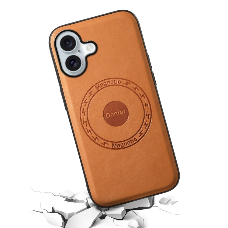 For iPhone 16 Denior Cowhide Texture Leather MagSafe Phone Case(Khaki)