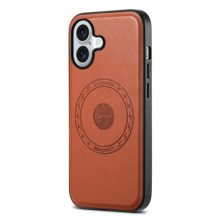 For iPhone 16 Denior Cowhide Texture Leather MagSafe Phone Case(Brown)