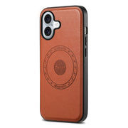 For iPhone 16 Denior Cowhide Texture Leather MagSafe Phone Case(Brown)