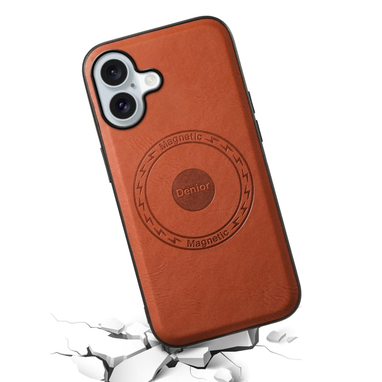 For iPhone 16 Plus Denior Cowhide Texture Leather MagSafe Phone Case(Brown)