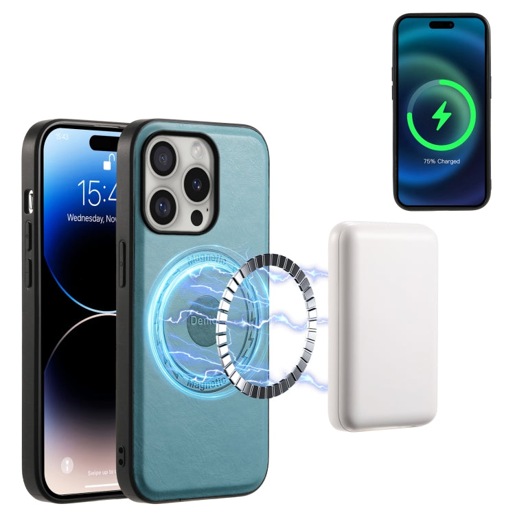For iPhone 16 Pro Denior Cowhide Texture Leather MagSafe Phone Case(Blue)