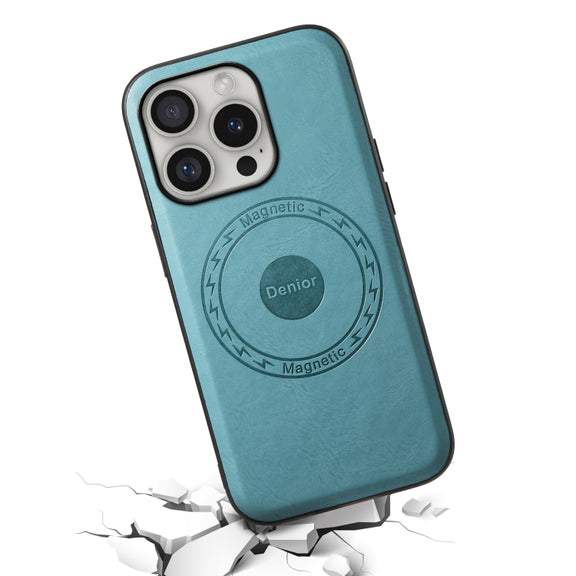 For iPhone 16 Pro Denior Cowhide Texture Leather MagSafe Phone Case(Blue)