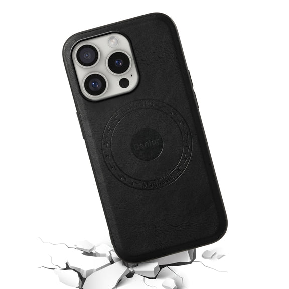 For iPhone 16 Pro Denior Cowhide Texture Leather MagSafe Phone Case(Black)