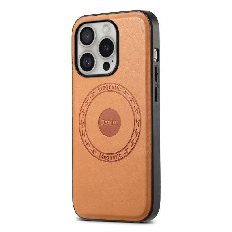 For iPhone 16 Pro Denior Cowhide Texture Leather MagSafe Phone Case(Khaki)