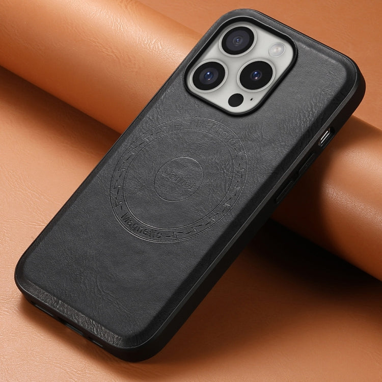 For iPhone 16 Pro Max Denior Cowhide Texture Leather MagSafe Phone Case(Black)