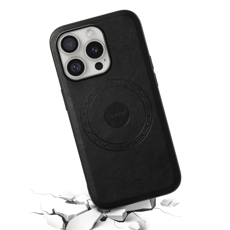 For iPhone 16 Pro Max Denior Cowhide Texture Leather MagSafe Phone Case(Black)