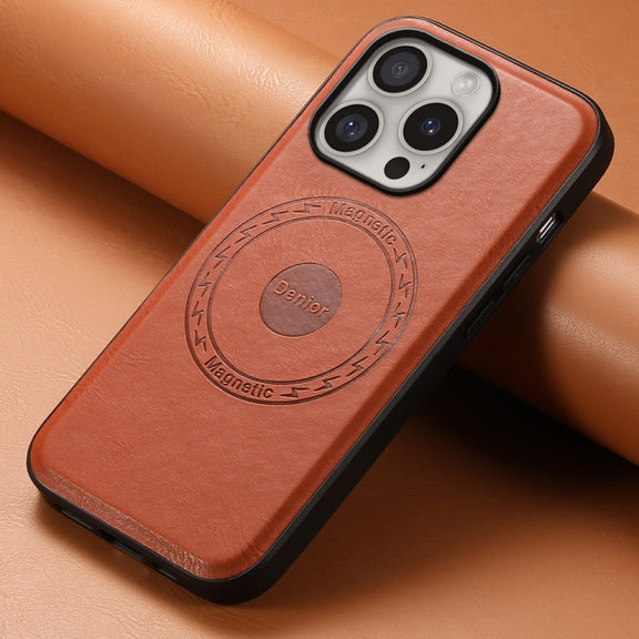 For iPhone 16 Pro Max Denior Cowhide Texture Leather MagSafe Phone Case(Brown)