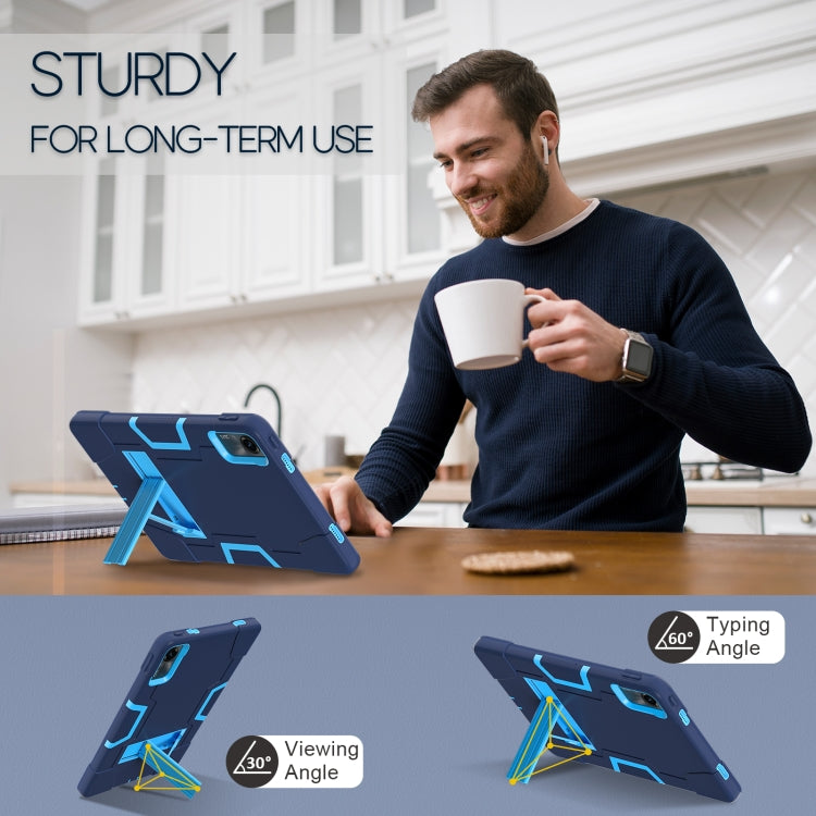For Xiaomi Redmi Pad SE 11 2023 Contrast Color Silicone Hybrid PC Tablet Case with Holder(Navy Blue Blue)