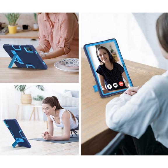 For Xiaomi Redmi Pad SE 11 2023 Contrast Color Silicone Hybrid PC Tablet Case with Holder(Navy Blue Blue)