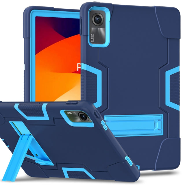 For Xiaomi Redmi Pad SE 11 2023 Contrast Color Silicone Hybrid PC Tablet Case with Holder(Navy Blue Blue)