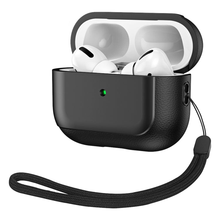 For AirPods Pro 2 Electroplated Leather Texture Wireless Earphones Protective Case(Black)