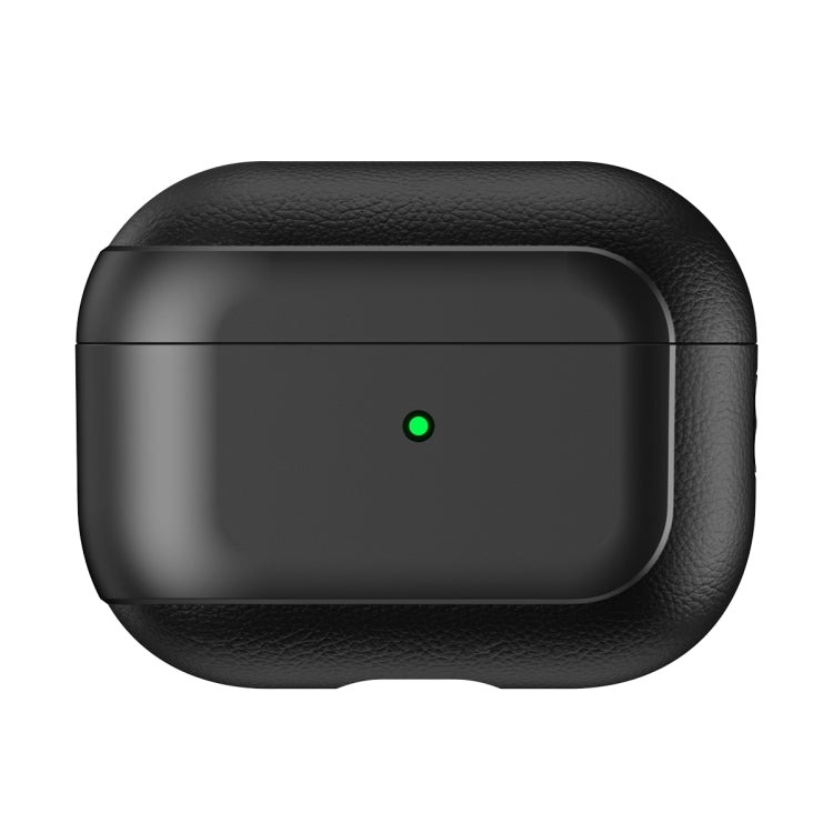 For AirPods Pro 2 Electroplated Leather Texture Wireless Earphones Protective Case(Black)