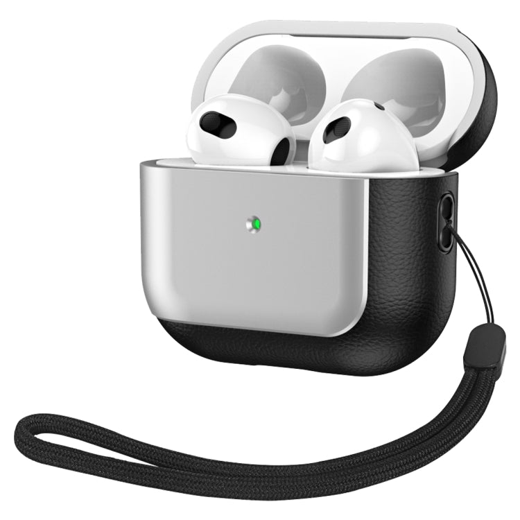 For AirPods 3 Electroplated Leather Texture Wireless Earphones Protective Case(Silver)