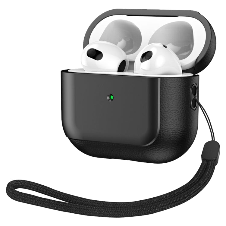 For AirPods 3 Electroplated Leather Texture Wireless Earphones Protective Case(Black)