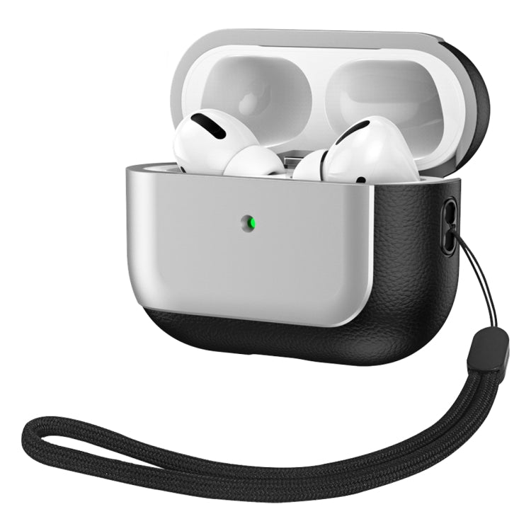 For AirPods Pro Electroplated Leather Texture Wireless Earphones Protective Case(Silver)