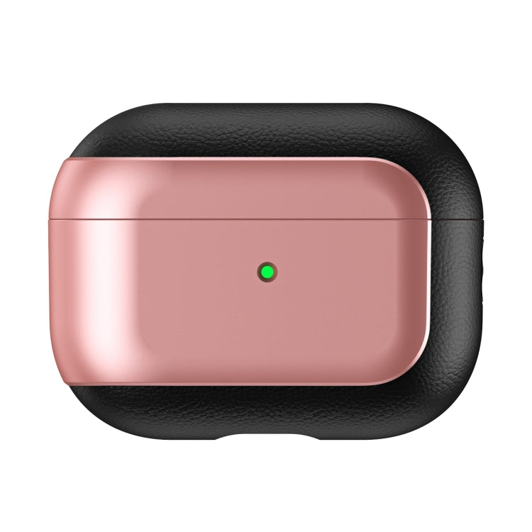For AirPods Pro Electroplated Leather Texture Wireless Earphones Protective Case(Rose Pink)