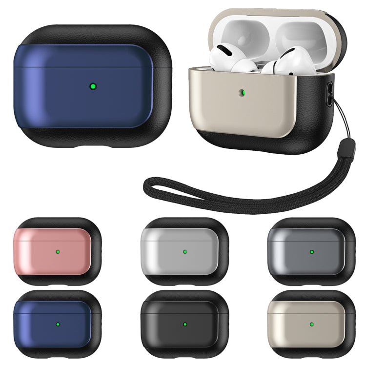For AirPods 3 Electroplated Leather Texture Wireless Earphones Protective Case(Black)
