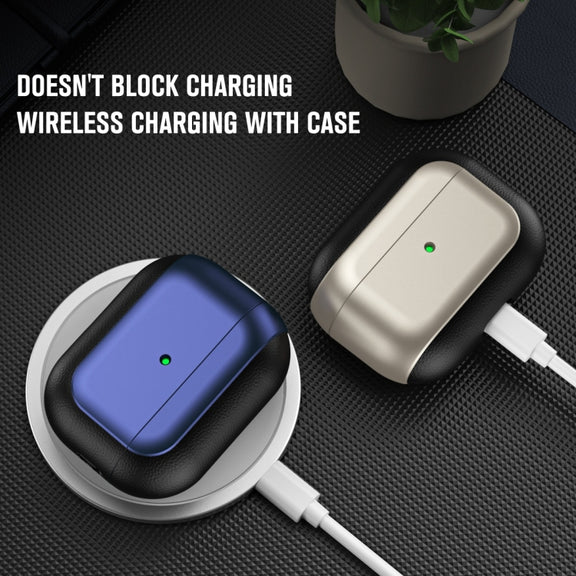 For AirPods Pro 2 Electroplated Leather Texture Wireless Earphones Protective Case(Titanium Grey)