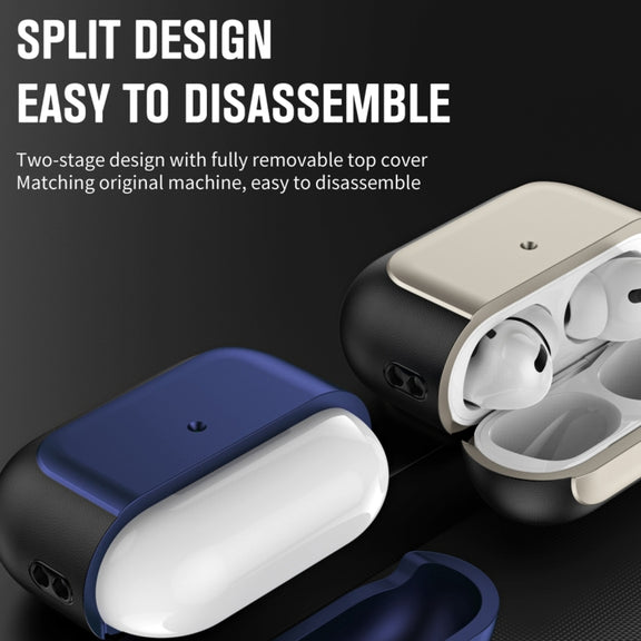 For AirPods Pro 2 Electroplated Leather Texture Wireless Earphones Protective Case(Grey)