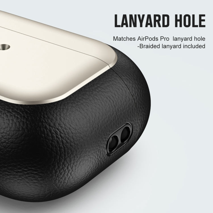 For AirPods Pro 2 Electroplated Leather Texture Wireless Earphones Protective Case(Black)