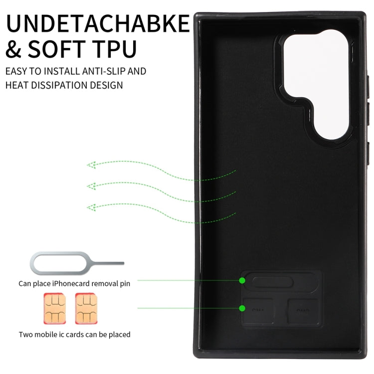 For Samsung Galaxy S24 Ultra 5G Calf Texture Card Slot Ring Holder Phone Case(Black)