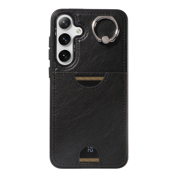 For Samsung Galaxy S24+ 5G Calf Texture Card Slot Ring Holder Phone Case(Black)