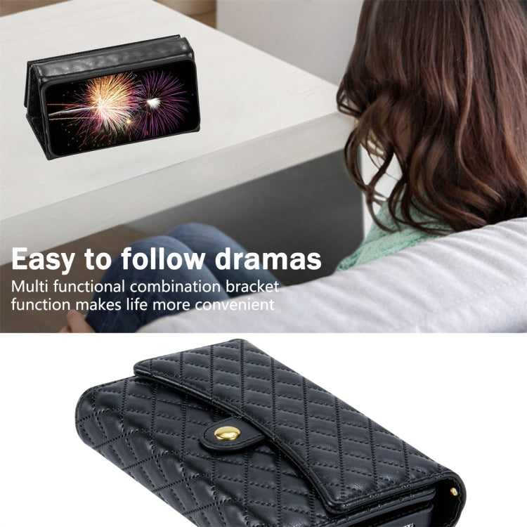 For Google Pixel 8 Pro Zipper Multi-Card Wallet Rhombic Leather Phone Case(Black)