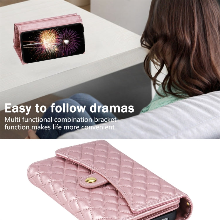For Google Pixel 8 Pro Zipper Multi-Card Wallet Rhombic Leather Phone Case(Rose Gold)