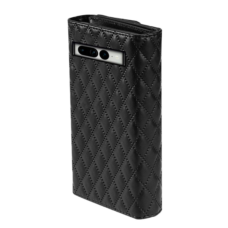 For Google Pixel 8 Zipper Multi-Card Wallet Rhombic Leather Phone Case(Black)