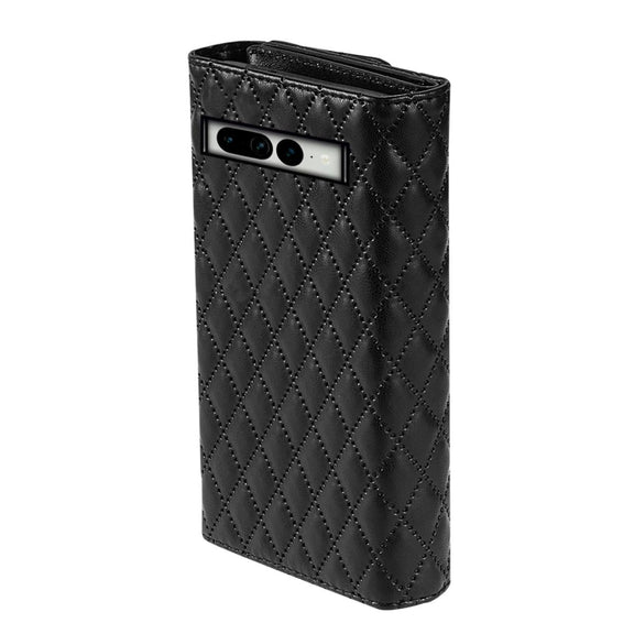 For Google Pixel 8 Zipper Multi-Card Wallet Rhombic Leather Phone Case(Black)