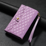 For Google Pixel 8 Zipper Multi-Card Wallet Rhombic Leather Phone Case(Purple)