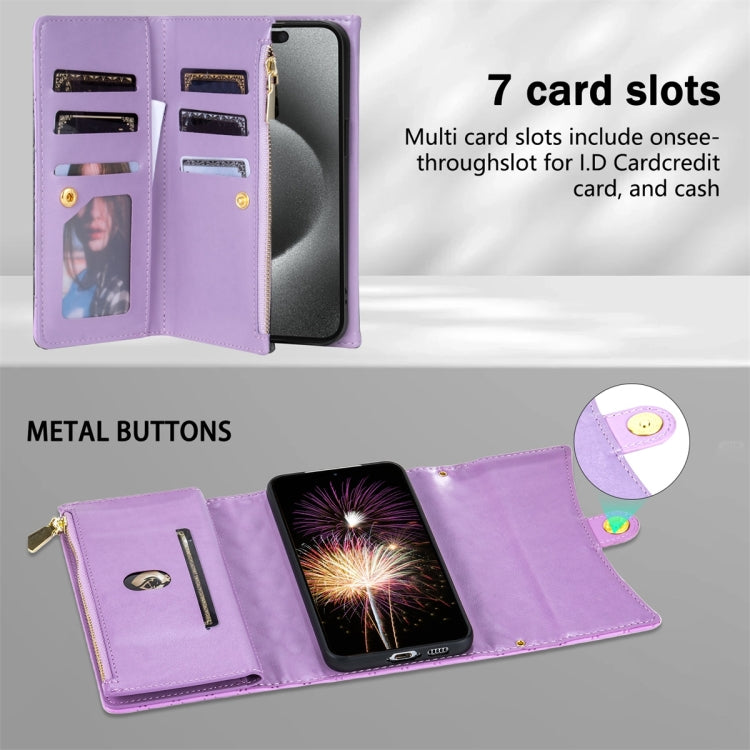 For Google Pixel 8 Zipper Multi-Card Wallet Rhombic Leather Phone Case(Purple)