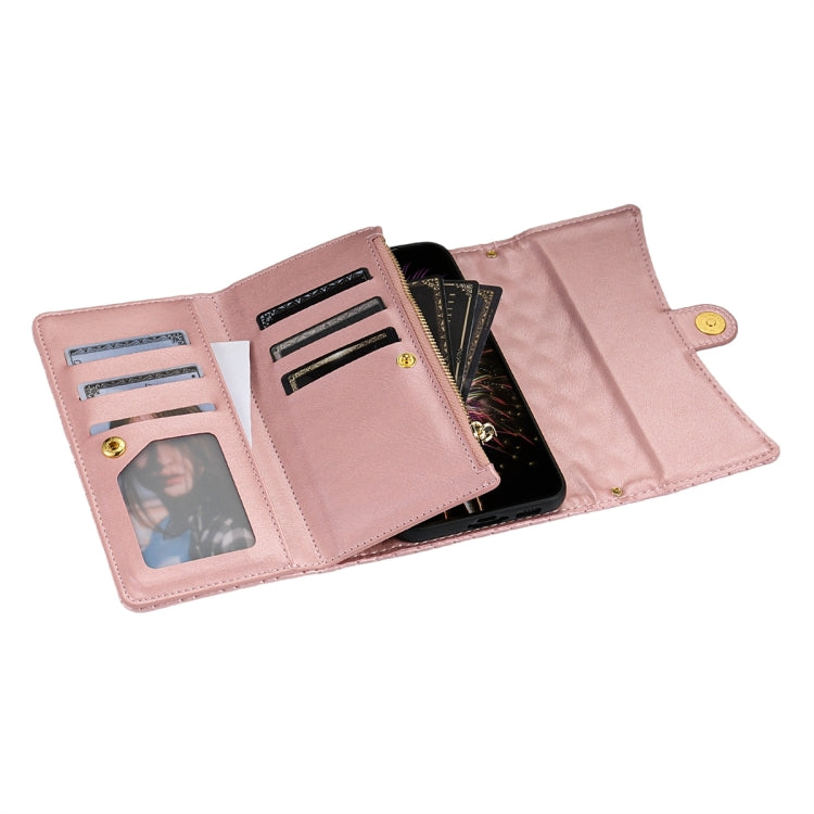 For Google Pixel 8 Zipper Multi-Card Wallet Rhombic Leather Phone Case(Rose Gold)